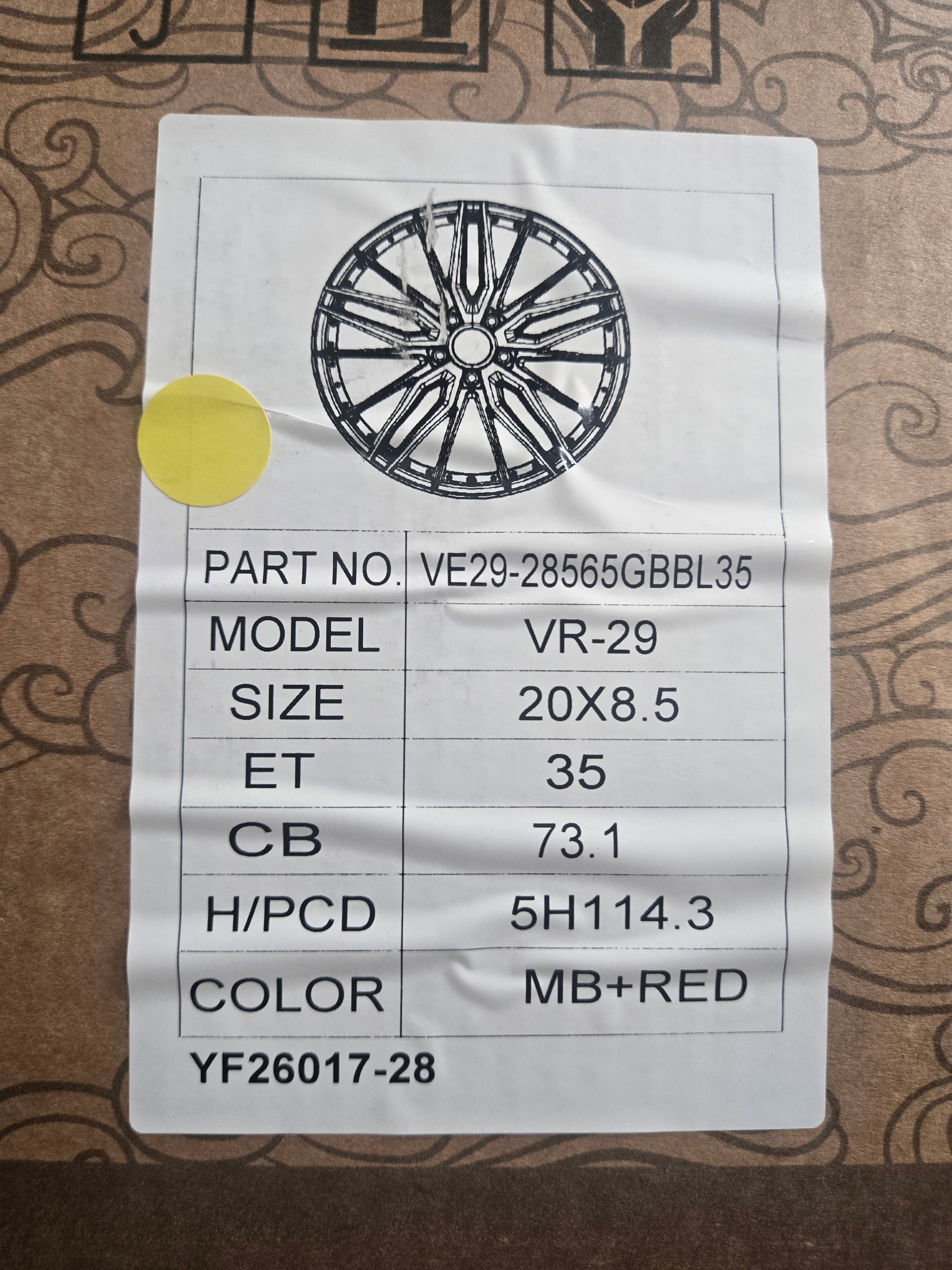 VELARO VR-29 20X8.5 5X114.3 GLOSS BLACK MILLED SPOKES RED CB73.1 ET35