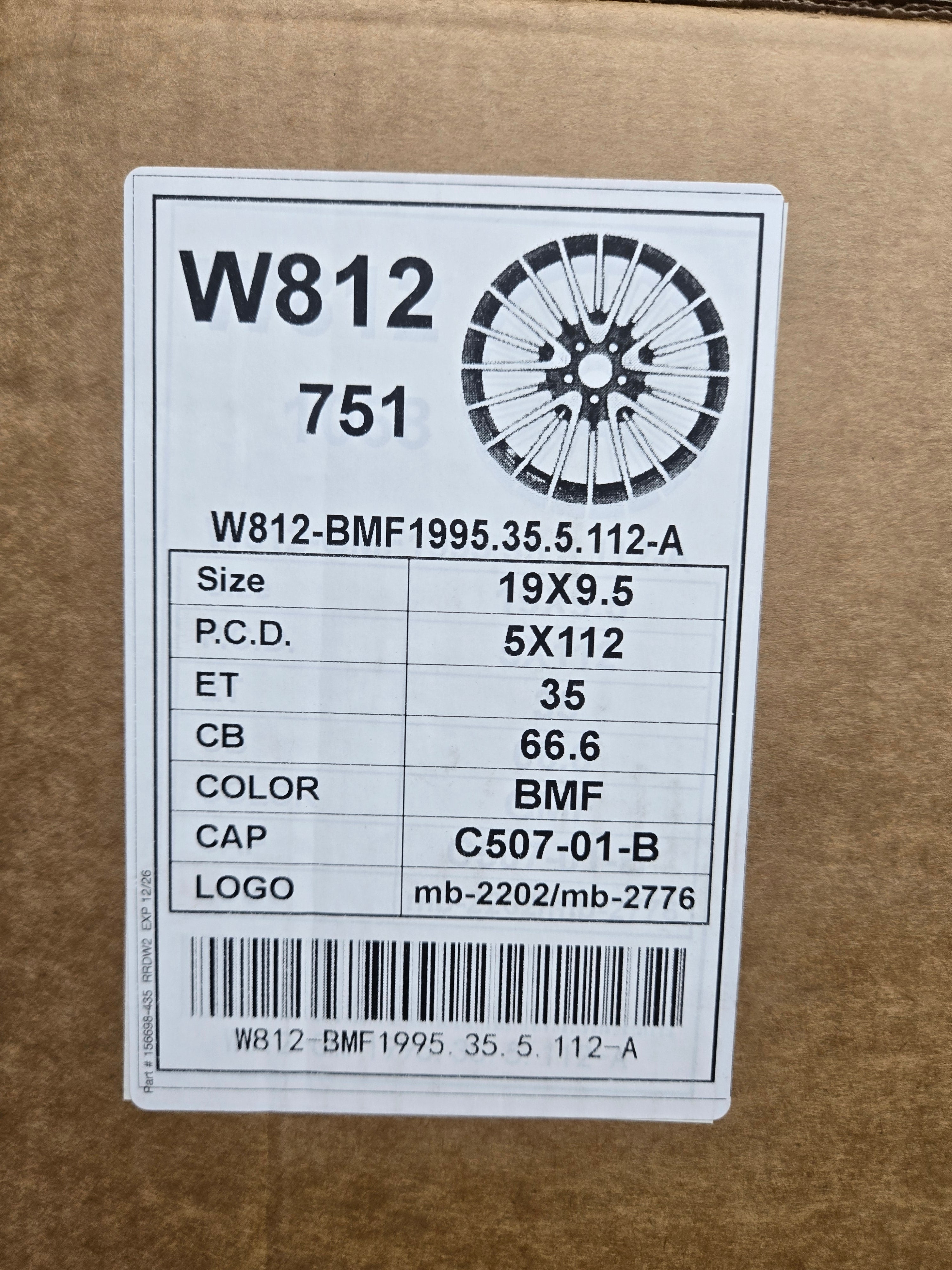 W812 19X9.5 5X112 PIANO BLACK MACHINED FACE CB66.6 ET35