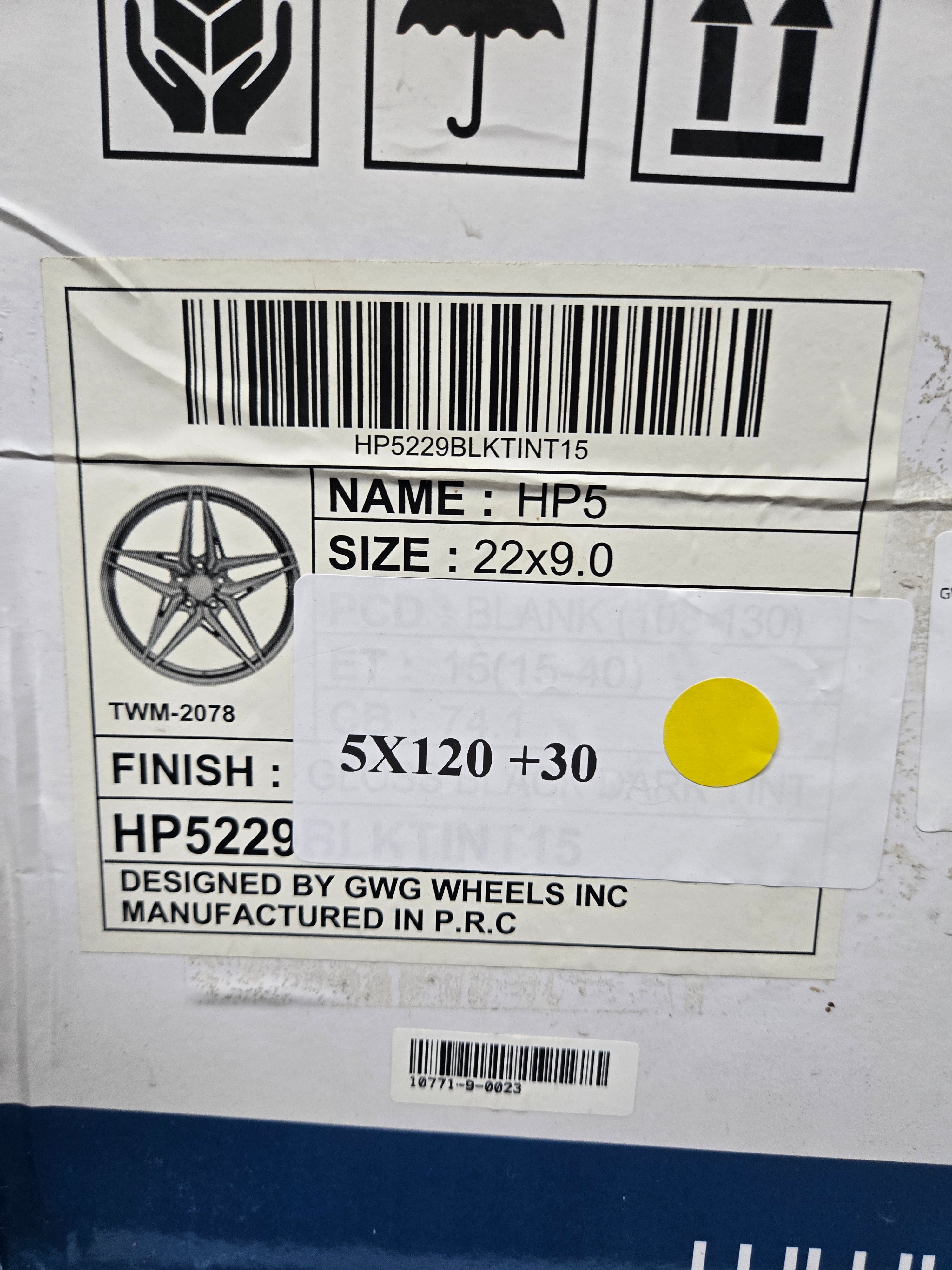 GWG HP5 22X9.0 5X120 GLOSS BLACK BRUSHED CB74.1 ET30