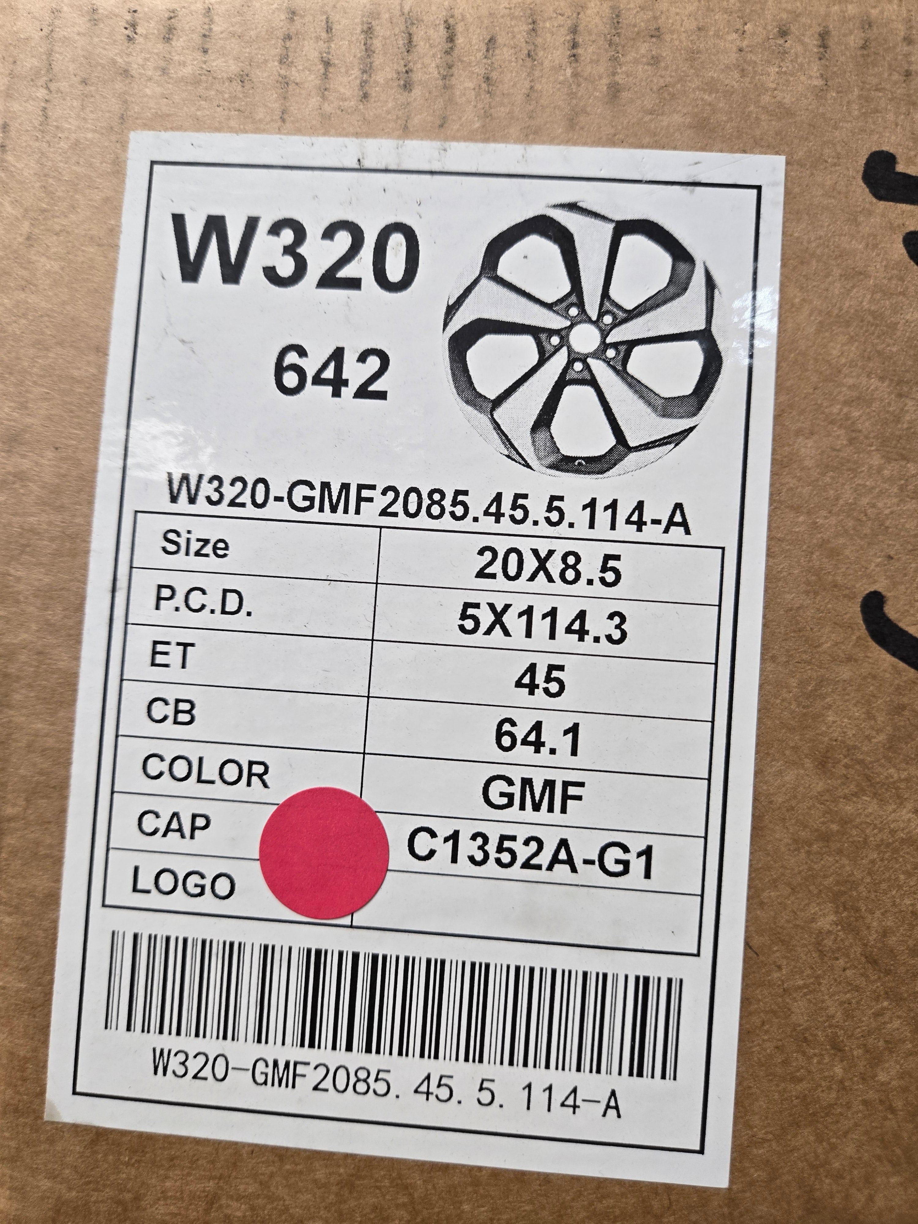 W320 20X8.5 5X114.3 GUNMETAL CB64.1 ET45