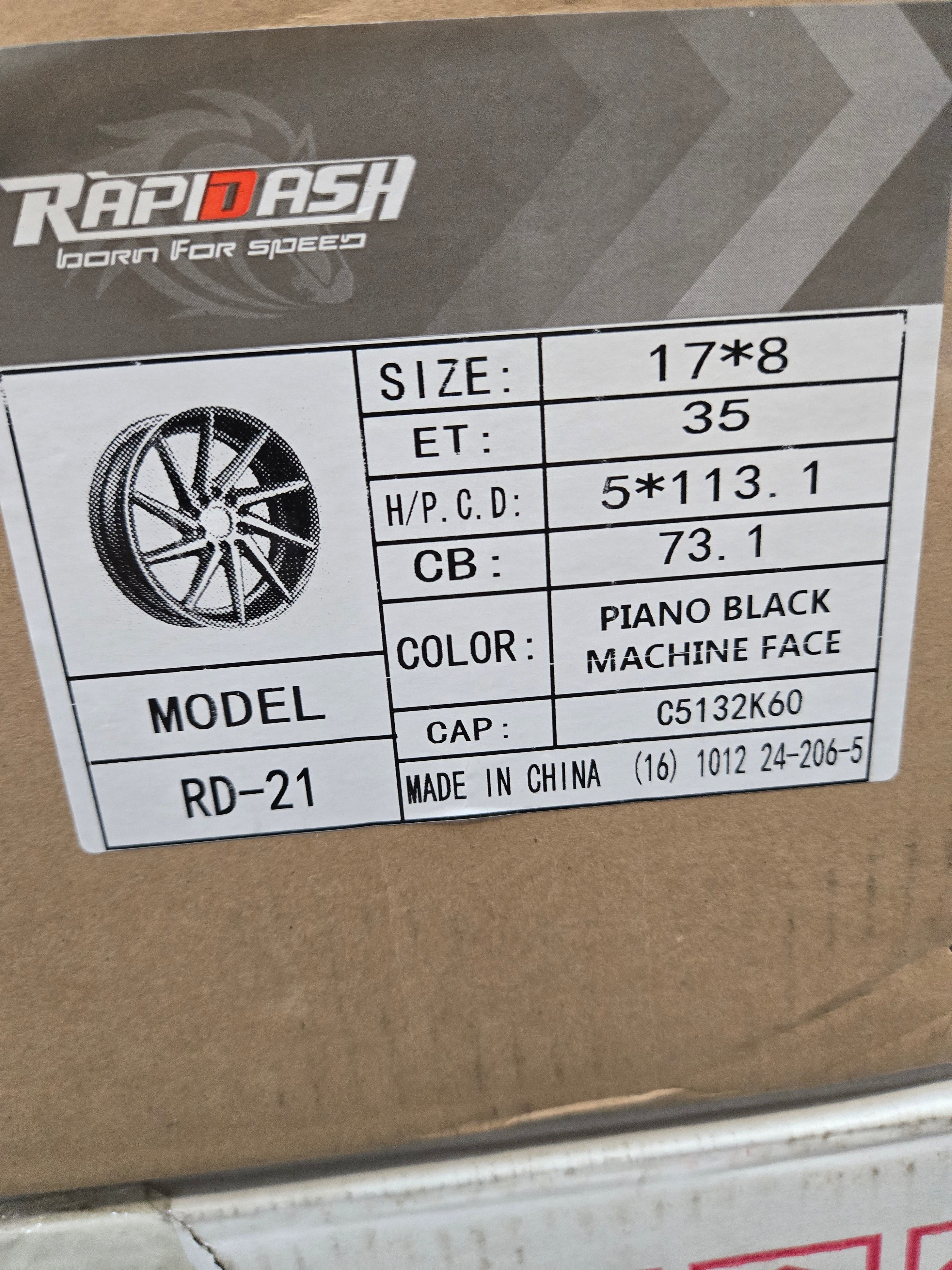 RAPIDASH-RD-21 17x8.0 5x112 5x114.3 GLOSS BLACK MACHINED FACE CB73. ET35