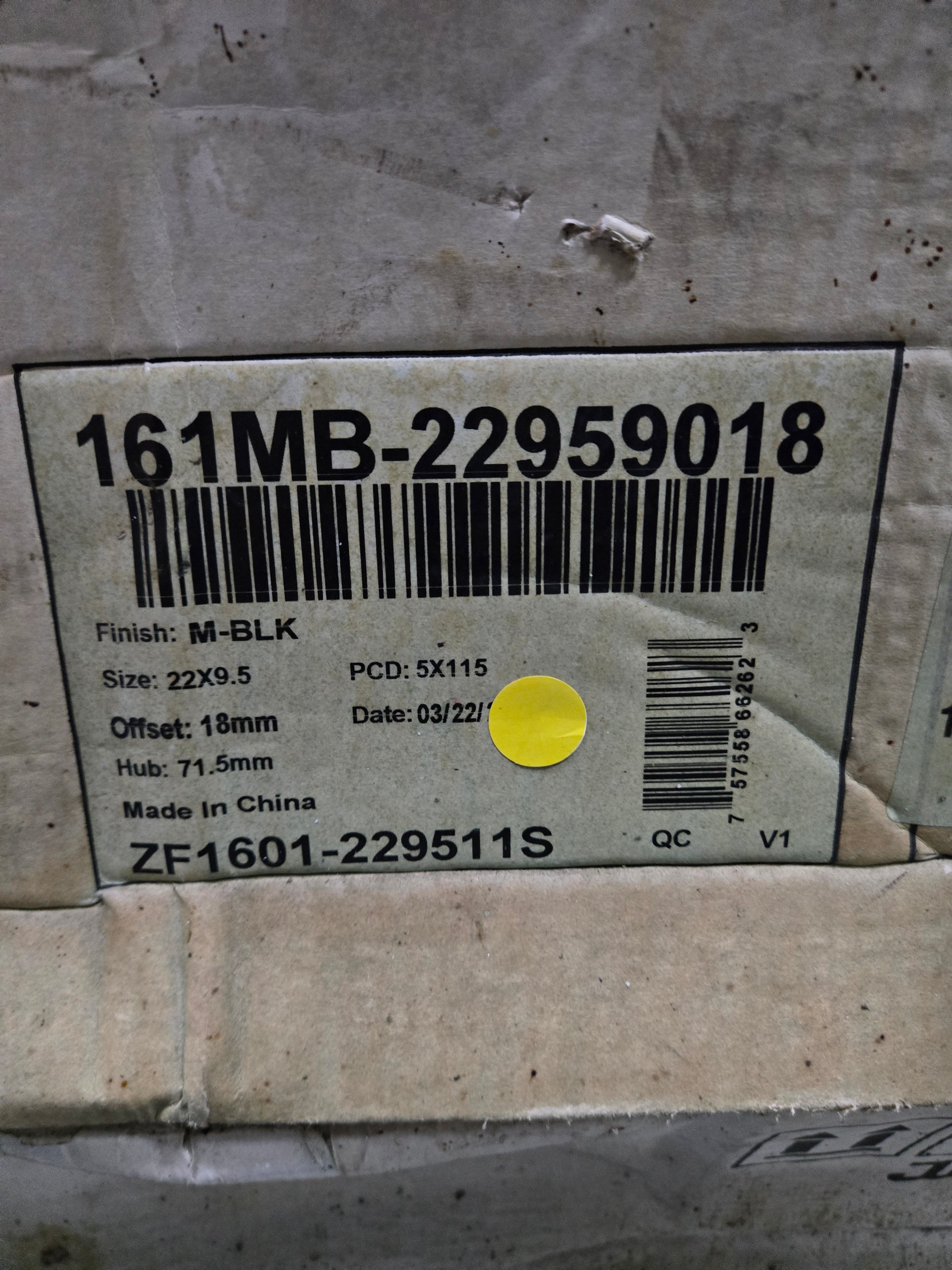 161MB-22959018 22X115 MATTE BLACK CB71.1 ET18