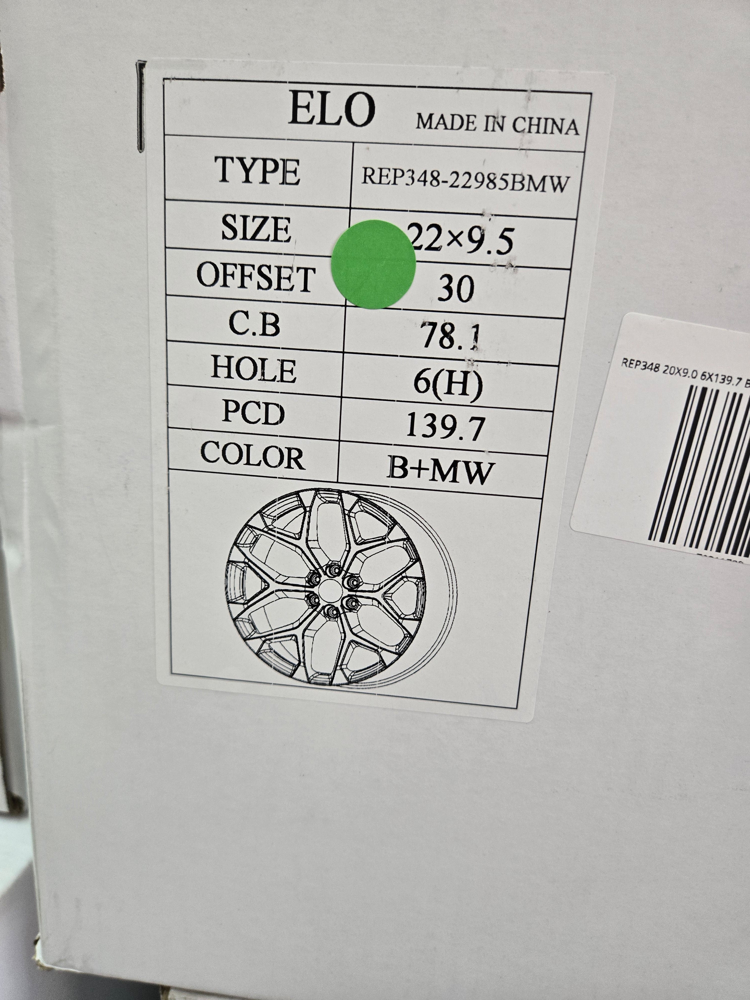 REP348 22X9.5 6X139.7 BLACK MILLED TITAN CB78.1 ET30