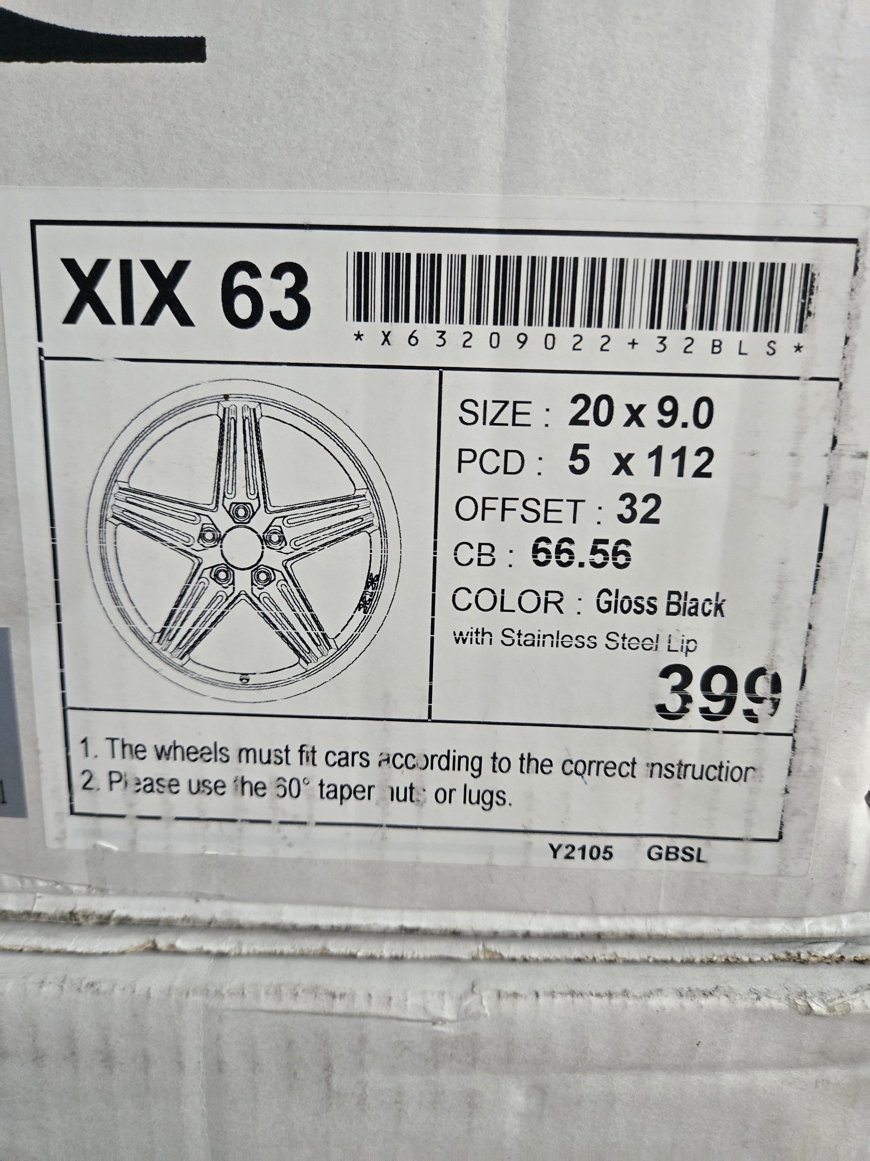 XIX 63 20X9.0 5X112 GLOSS BLACK CB66.56 ET32